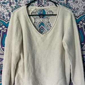 white v-neck sweater with back lace